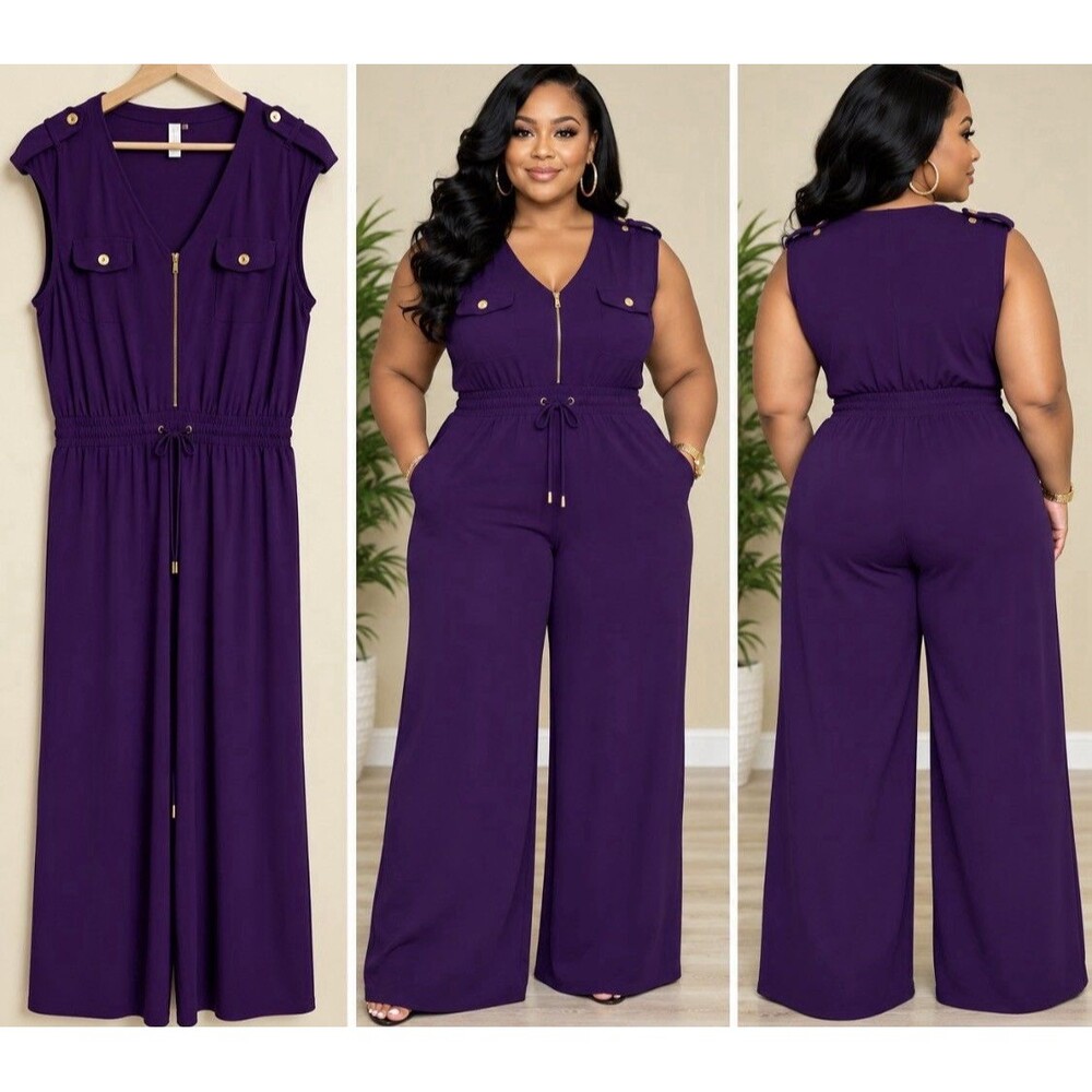 Emma & Michele Purple Wideleg Jumpsuit with Gold tone Size 2X